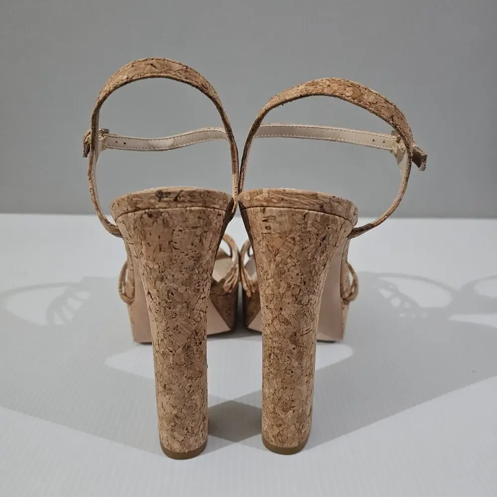 Paige Candice Cork Platform Sandal Womens Size 10 Strappy Chunky Block High Heel